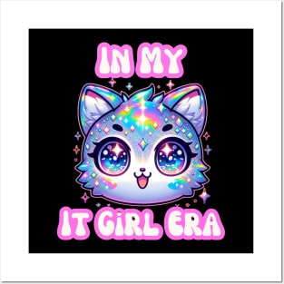 In My It Girl Era Pop Culture Kawaii Chibi Holographic Cat Posters and Art